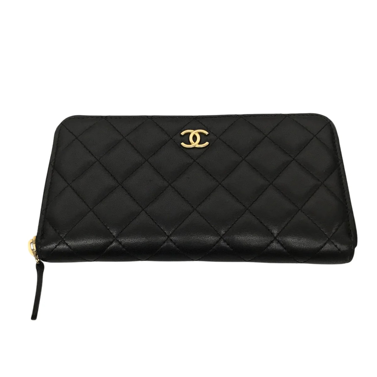 CHANEL Matelassé Lambskin Round Zip Long Wallet Classic Leather Used Japan