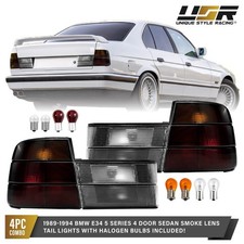 Hella Style Euro Smoke Tail Lights 4pcs For 89-94 Bmw E34 5 Series 4d Sedan