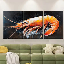3pcs Shrimp Oil Painting Metal Print Ready to Hang Art