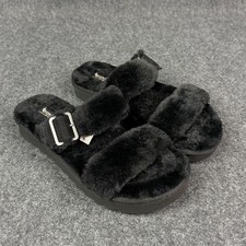 Koolaburra By UGG Women US 8 Furr-Ah Slide Slippers Black Furry 1110213 W FURR-A