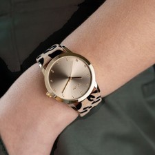 Oozoo Damen Armbanduhr Timepieces Analog Lederband beige schwarz UOC11372