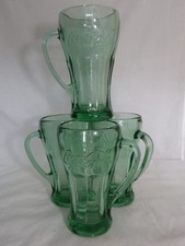 Juego de 4 vasos gruesos pesados vintage Libby Green Coca-Cola con mango de taza 14 oz