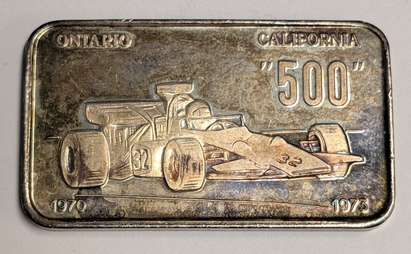 1 oz .999 Silver Vintage Bar ~ 1973 Ontario California "500" Race Car ~ CHI