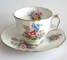 Vintage Crown Staffordshire England Floral Teacup and Saucer