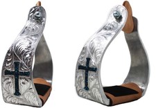 Horse Horse Saddle Stirrups Western Aluminium Twisted Engraved Rhinestone Cross