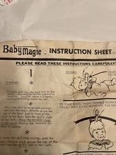 Vintage Baby Magic Original Instruction Sheet , Tag , Pins And Bottle 