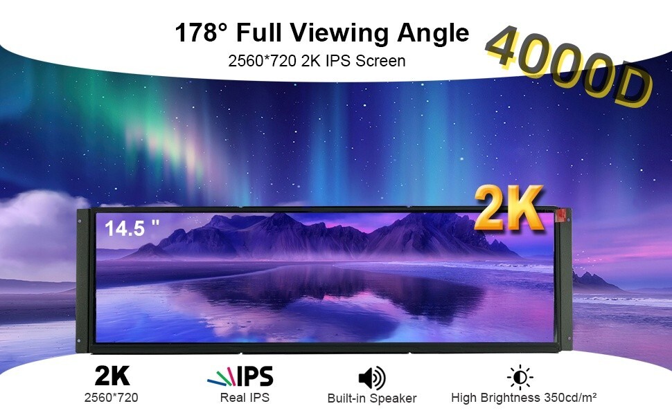 14.5 Inch 2.5K 2560*720 Portable Touch Monitor for 4000D PC Laptop Car PS5 Game