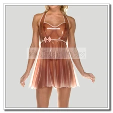 Latex Halter Dress Short Length Skirt Waist Bow Line Cute Sweet Customize D70