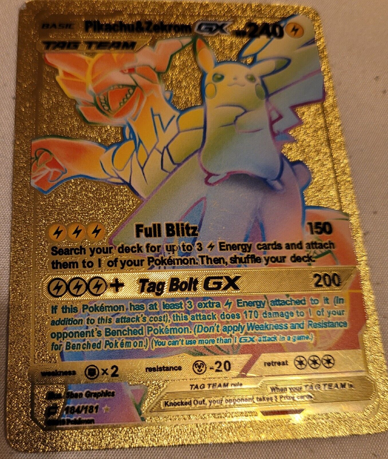 Unofficial Artist Made Pikachu & Zekrom-gx 184/181 Rainbow 