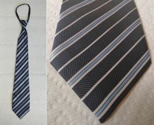 2 x Mens Zipper Tie Necktie Pre-Tied 100 Polyester Navy Blue Silver Stripes NWT