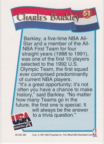 CHARLES BARKLEY 1992 USA Basketball DREAM TEAM NBA Hoops Basketball Card HOFer! - Foto 2 di 2