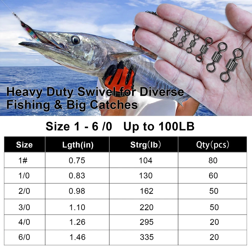 Anillo sólido giratorio de barril rodante 50/200 p 17 lb-335 lb giratorios de pesca #1-#12,1/0-6 Foto 3 de 4