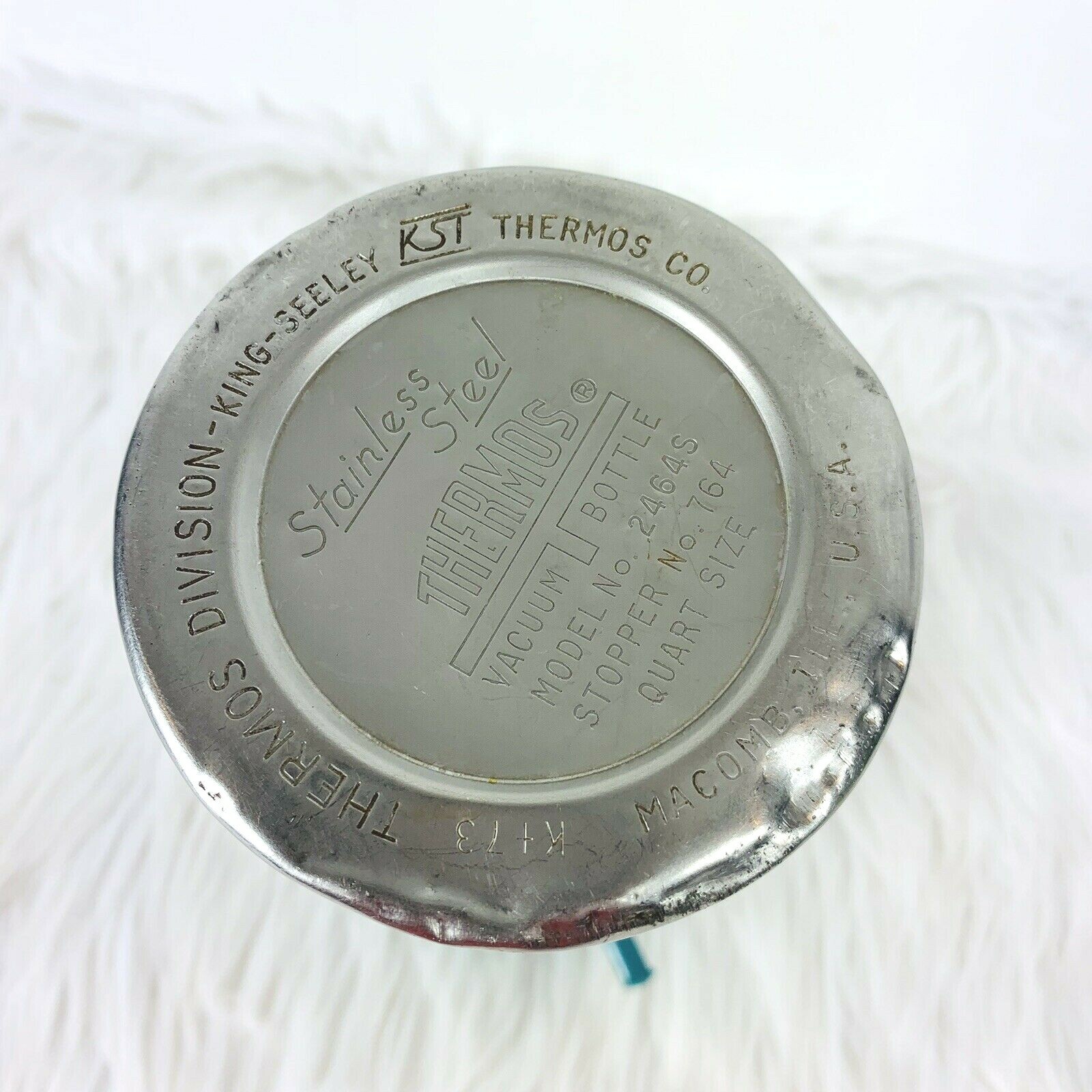 Vintage Thermos Aqua Blue Stainless Steel Vacuum Bottle 2464S Quart