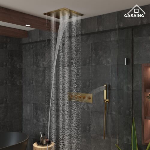 Sistema de ducha termostático de 16 pulgadas con LED, 64 colores juego de grifos de ducha de baño - Imagen 12 de 28
