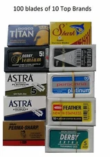 100 Shaving Safety Razor Double Edge Blades of 10 Top Brands Feather Astra @more