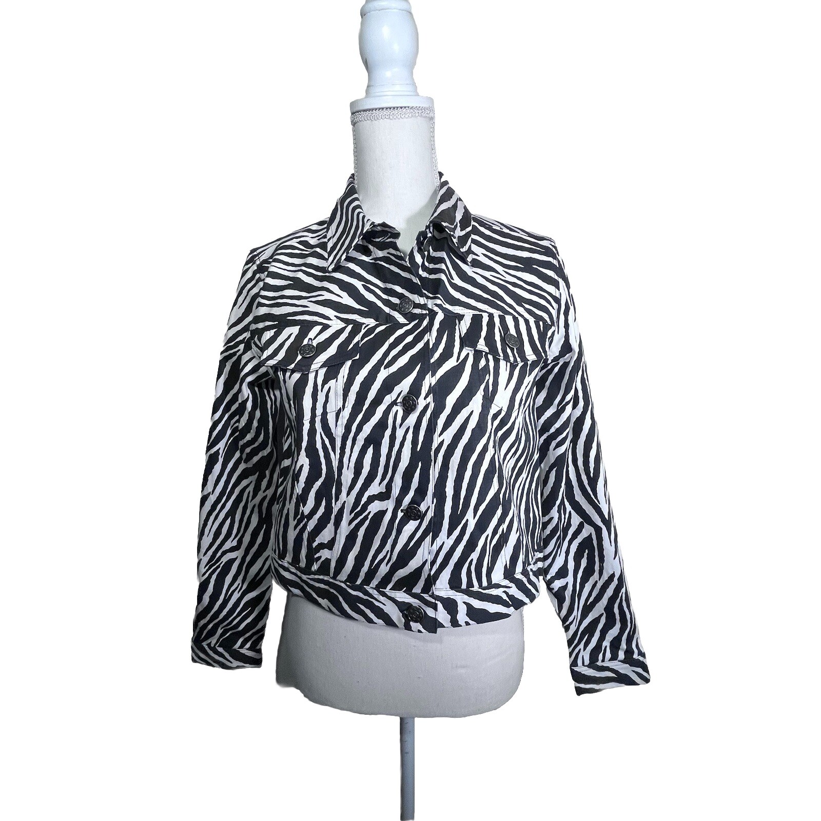 Vintage Erik Stewart Zebra Print Box Jacket for Women Black White Size M