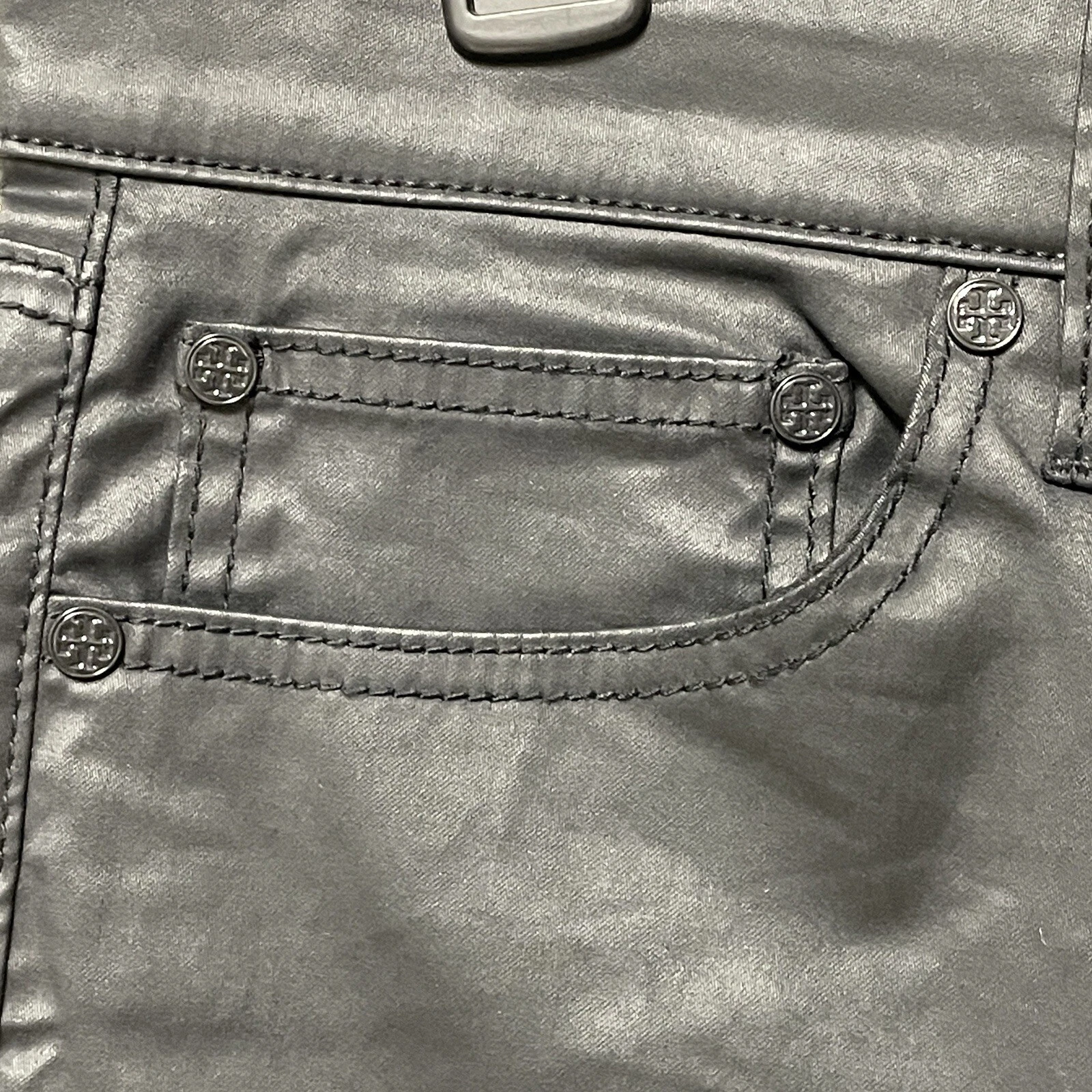 Pantalone donna Tory Burch 29 skinny rivestito vita alta logo 5 tasche ecopelle