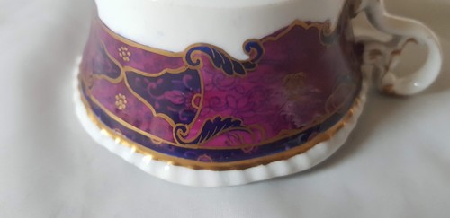 UNUSUAL SPODE GILDED PURPLE WIDE CUP. EARLY 19TH CENTURY EMBOSSED RIM - Picture 7 of 8