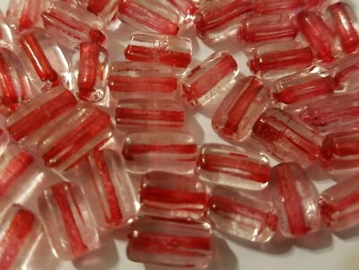 50 Pcs Clear Transparent Red 10mm Faceted Tube Small Glass Craft Jewelry Beads - Image 1 of 4