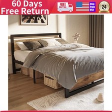 Metal Queen Bed Platform King Size Bed Frame with Wooden Headboard and Footboa