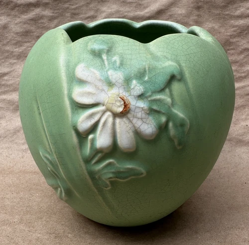 Matte Green Weller Art Pottery Globe Floral Vase 1930s