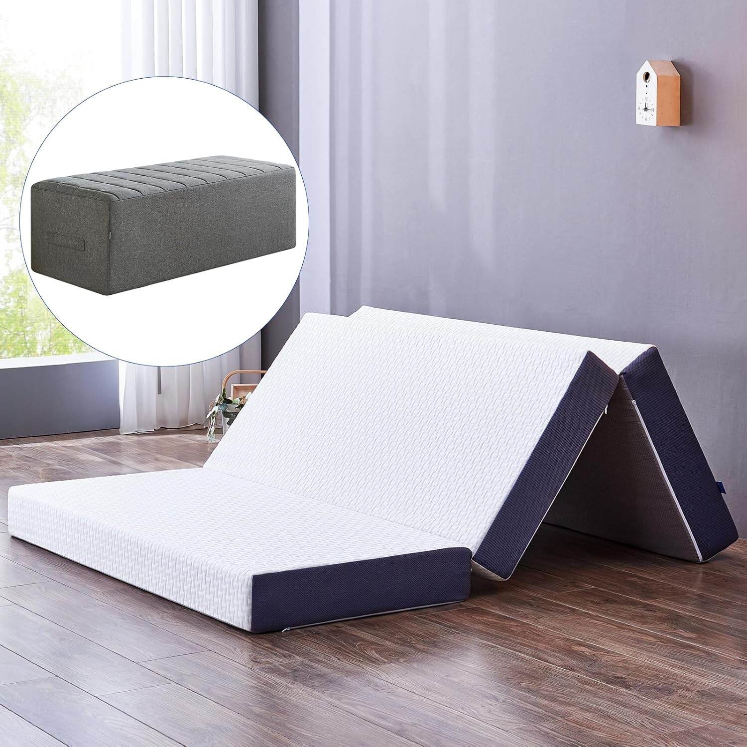 Inofia Faltmatratze Single 15 cm Memory Foam Faltmatratze mit Bezug