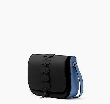 Kate Spade Nadine Woven Spade Medium Flap Shoulder Leather Bag Black/Violet -NWT - Bild 1 von 9