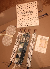 Pacifier Clip Set - Four Clips and Binky Case,Universal Holder,Blue/Teal Prints