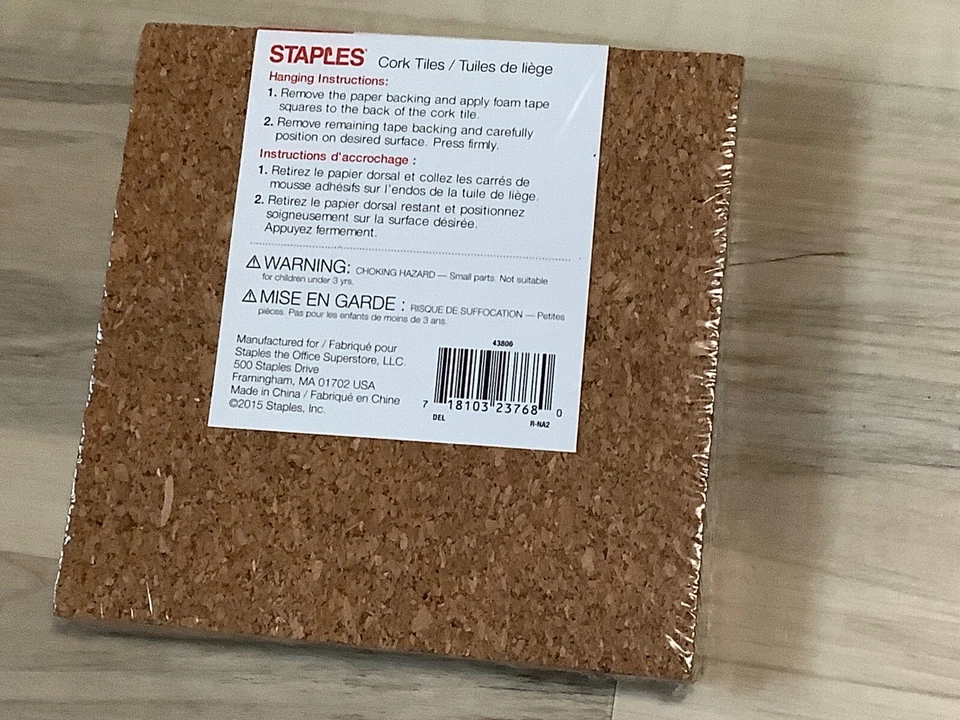 Staples Cork Tiles cork board wall mount 1/4 x 6 x 6 in. 4 pc. w/ Mounting Tape - Image 3 of 4
