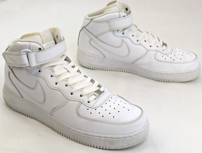 NIKE AIR FORCE Mid Top Basketball Shoe, Men 13, Triple White Classic  315123