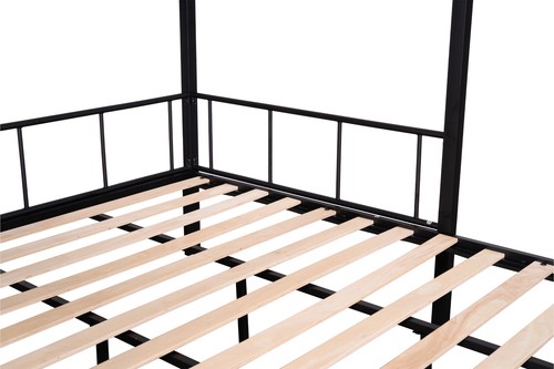 Modern Metal Twin over Full Bunk Bed Frame Wooden Slat with Shelves Black NEW - Picture 9 of 9