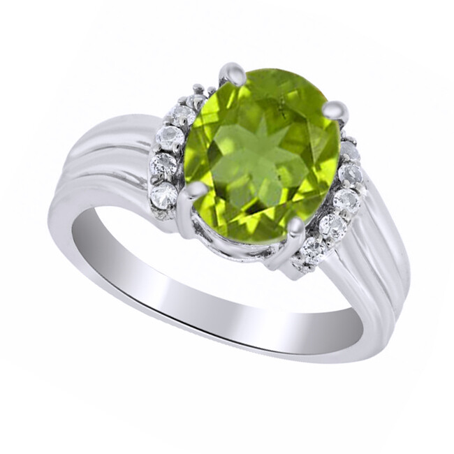 Peridot Solitaire Engagement Ring in 14K White Gold Plated Sterling Silver-image