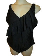 Kona Sol Women's Black Ruffle One Piece Swimsuit Size: XL New