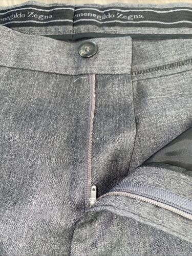 Pantalones Ermenegildo Zegna 100% Lana Lana Hombres 38" Frente Plano Carbón Italia - Imagen 12 de 14