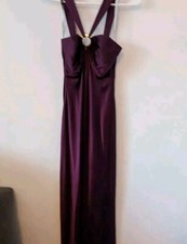 Dusk 100 SILK Plum Mauve Purple Prom Dress Ball Gown Gold Bridesmaid Maxi Small
