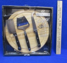 New Cheese Serving Set Global Decor Round Wooden Board 3 Cutting Slicing Knives