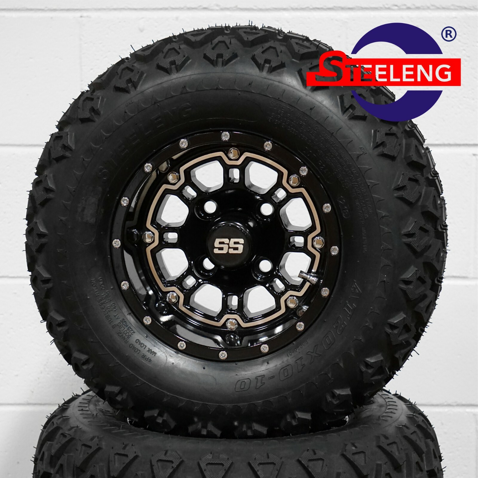 GOLF CART 10" BLACK PANTHER WHEELS/RIMS and 20x10-10 ALL TER