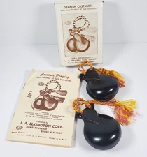 Vintage Wood Spanish Castanets New in Original Box Instruction Pamphlet