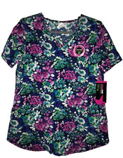 FLORAL SCRUB SCRUBSTAR NEW WOMENS SZ S V-NECK TOP 4-WAY STRETCH ULTRA SOFT NWT