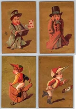 Set of 4 Victorian Children Boys Dress-Up Illustration Trade Cards