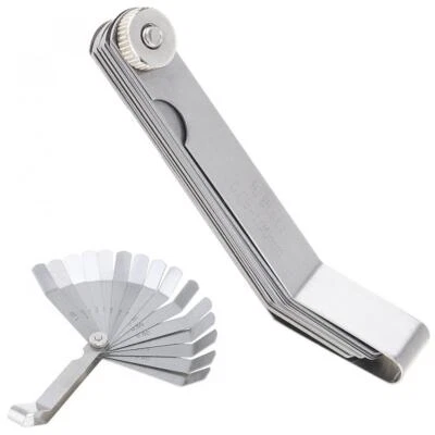Angled Feeler Gauge 16 Blade Stainless Steel Metric 0.05-1mm Thickness for Valve