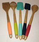 Fiesta Multicolor Bamboo & Silicone Kitchenware Cooking Utensils Set Of 5 Pieces