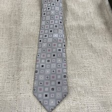 Steve Harvey Collection Silk Square Pattern Silver Necktie Tie