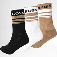 Image of Boss 3 Pack Rib Stripe Socks - White/Black/Beige