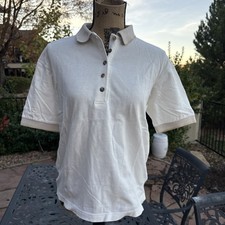 Sport Haley White w/Beige Trim Golf Polo Womens Medium 100% Wool MADE IN USA