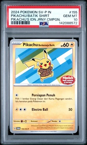 2024 POKEMON INDONESIAN SV-P PROMO #155 PIKACHU IN BATIK SHIRT PSA 10