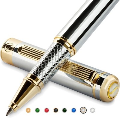 Silver Chrome Rollerball Pen - Stunning Luxury Pen with 24K Gold Finish, Schmidt