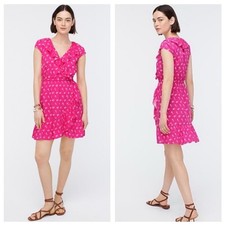 J. Crew Pink Floral Mini Dress Size 2 V-neck Ruffle Faux Wrap Aline Barbie