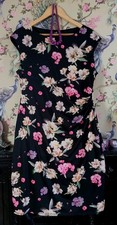 Vintage style black raspberry & lilac floral occasion dress size 12 Wallis