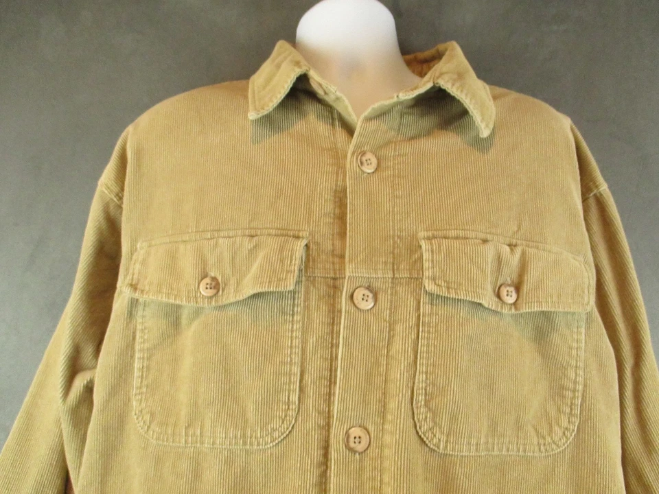 Life Is Good Corduroy Shirt Jacket Mens Large Tan Lined Workwear Elbow Patch - Image 2 of 4